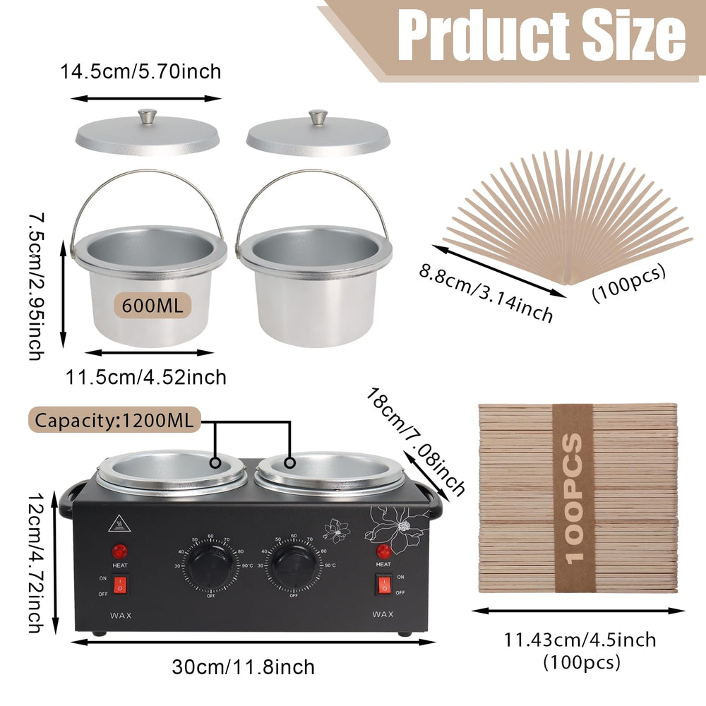 Podoy Wax Warmer Double Pot top view highlighting independent temperature controls.