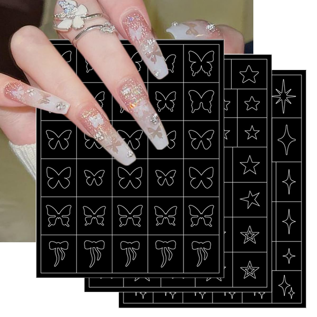 PODUOJIEYI six sheet set offers varied shapes for DIY nails