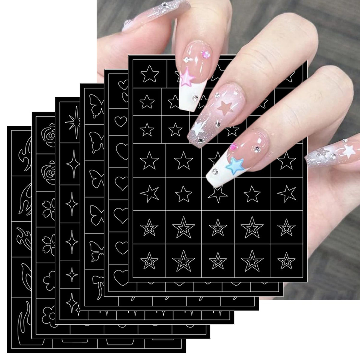 PODUOJIEYI airbrush stencil in heart design for elegant French manicure