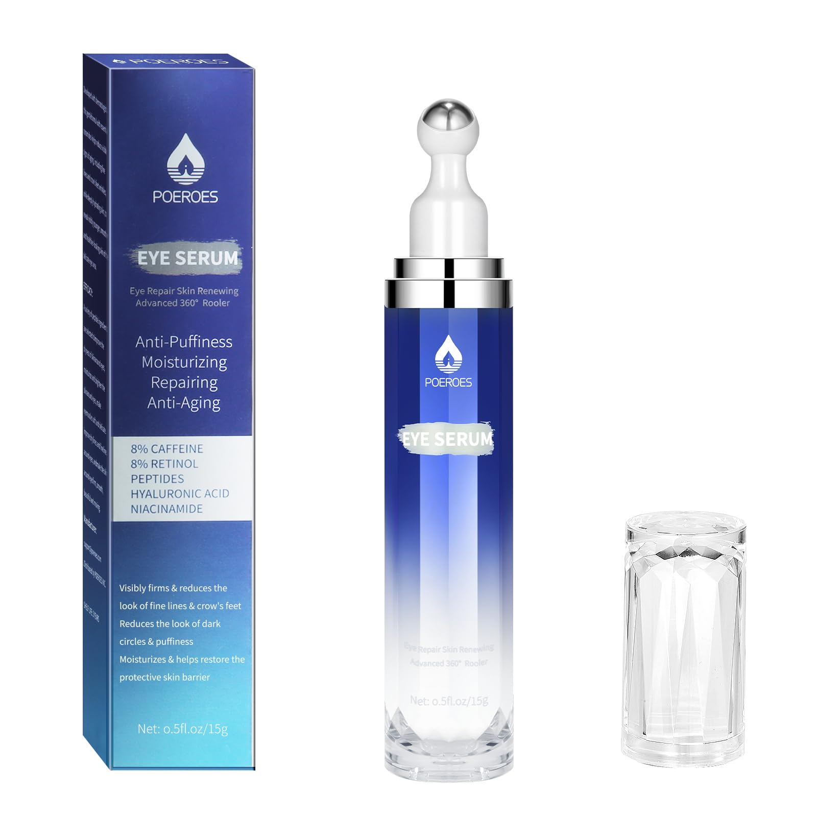 POEROES Eye Serum with 360° roller for brighter under-eye skin and improved circulation