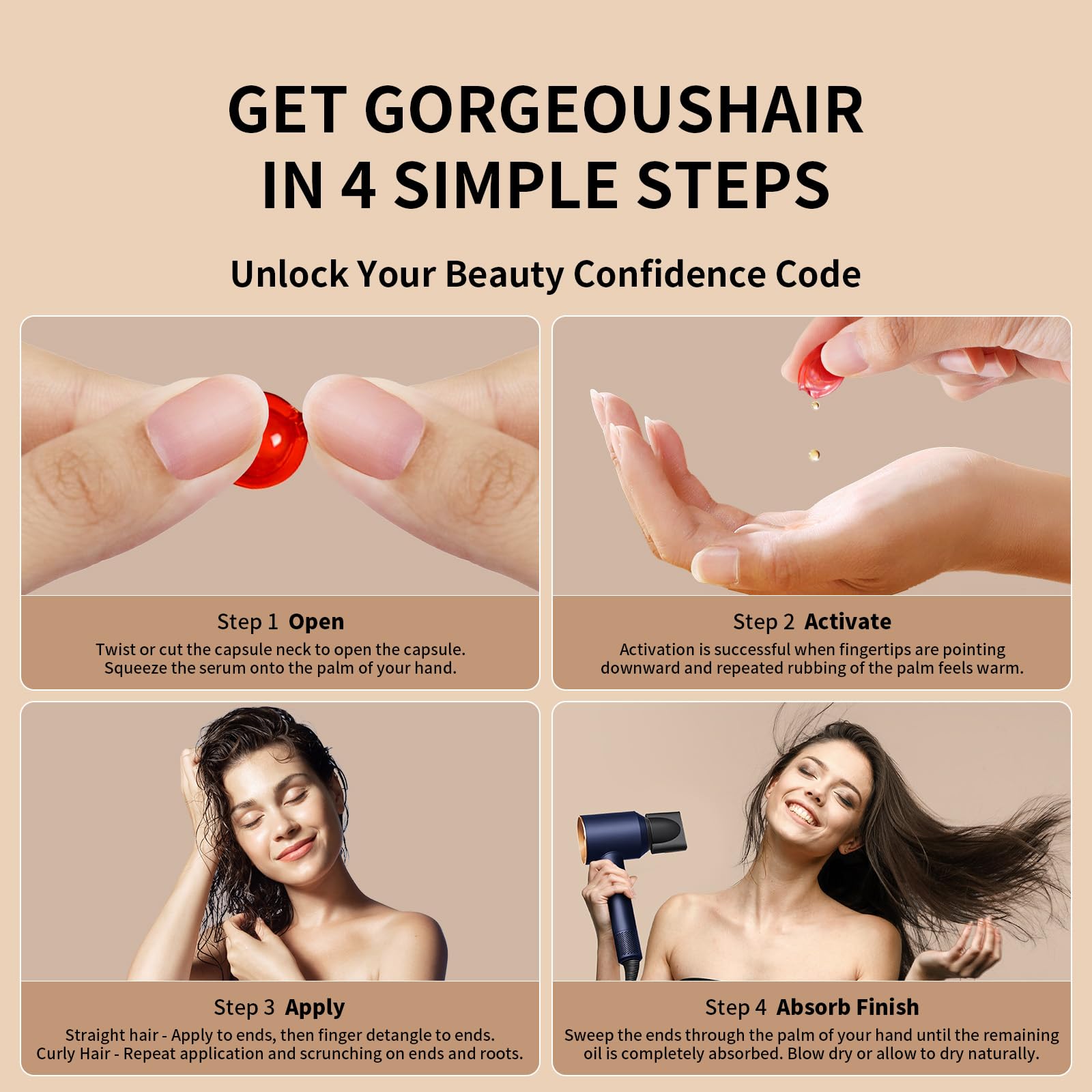 POEROES Hair care routine image suggests simple steps for healthier hair.