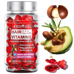 POEROES Hair Oil bottle with capsules provides daily nourishment.