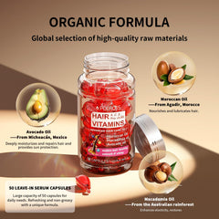 POEROES Hair Oil capsules closeup shows vitamin blend for hair support.