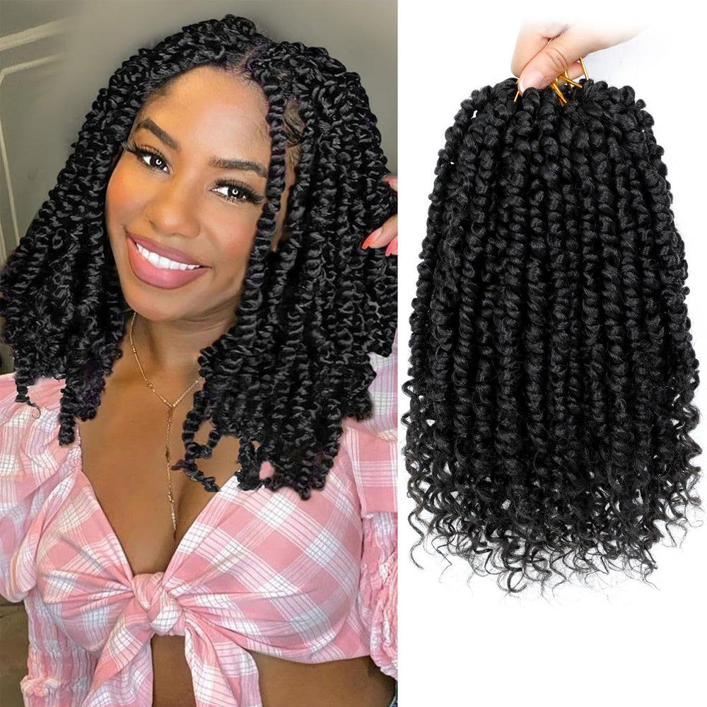 Pofworld 9-pack Passion Twist crochet hair 10 inch, 1B, ready for quick, stylish protective styling.