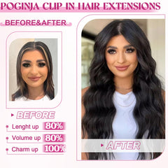 POGINJA 14–24 inch straight Remy hair blends with natural tresses.