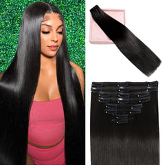 POGINJA clip-in extensions in 22-inch straight length for instant transformation
