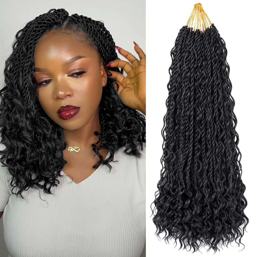 pojui Senegalese twist crochet hair 14 inch on model for a chic, low-maintenance goddess look.