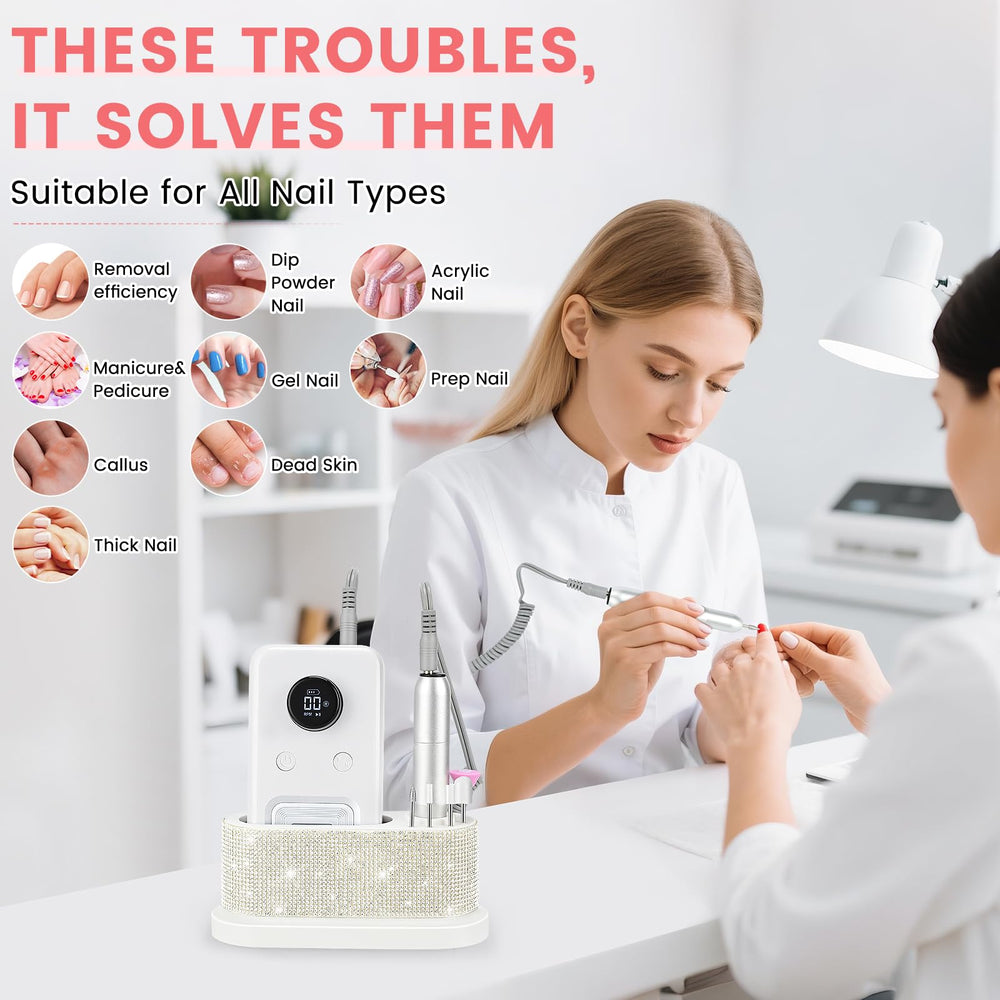 POLYHNIA quiet nail drill with low heat and low vibration for comfortable sessions