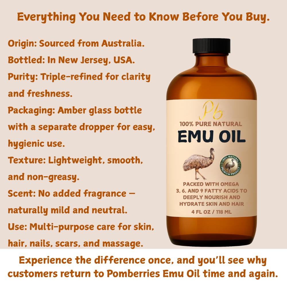 Pomberries Emu Oil fragrance-free formula suits sensitive or delicate skin.