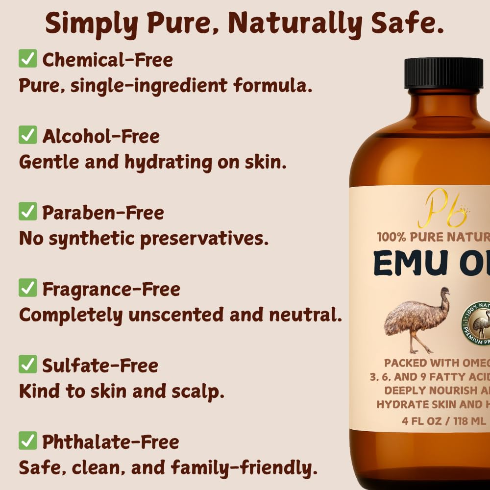 Pomberries Emu Oil used on hair and nails supports conditioning.