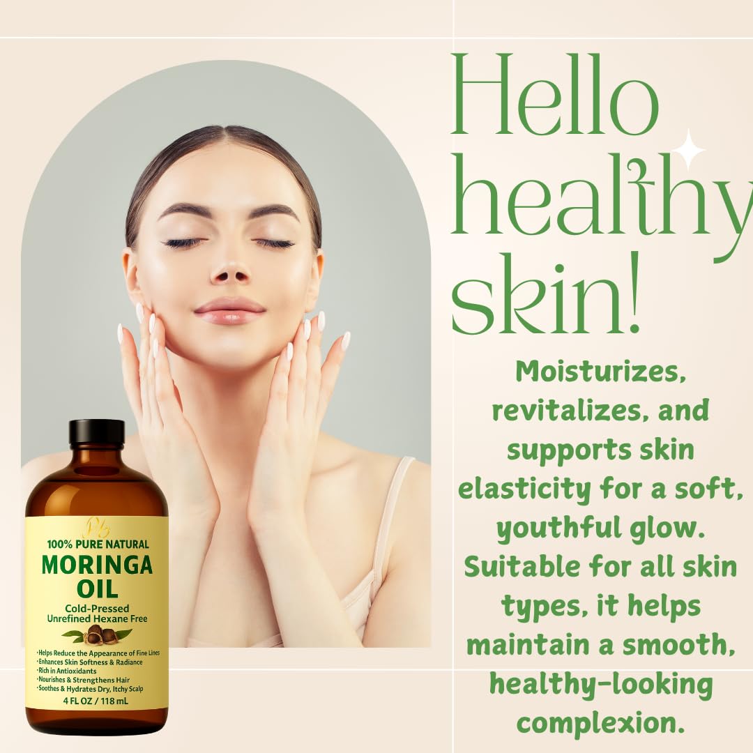 Hair care use shows shine and nourishment from Pomberries Moringa Oil.