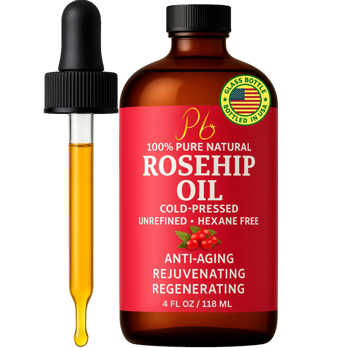 Pomberries Rosehip Oil bottle for daily facial hydration and nourishment