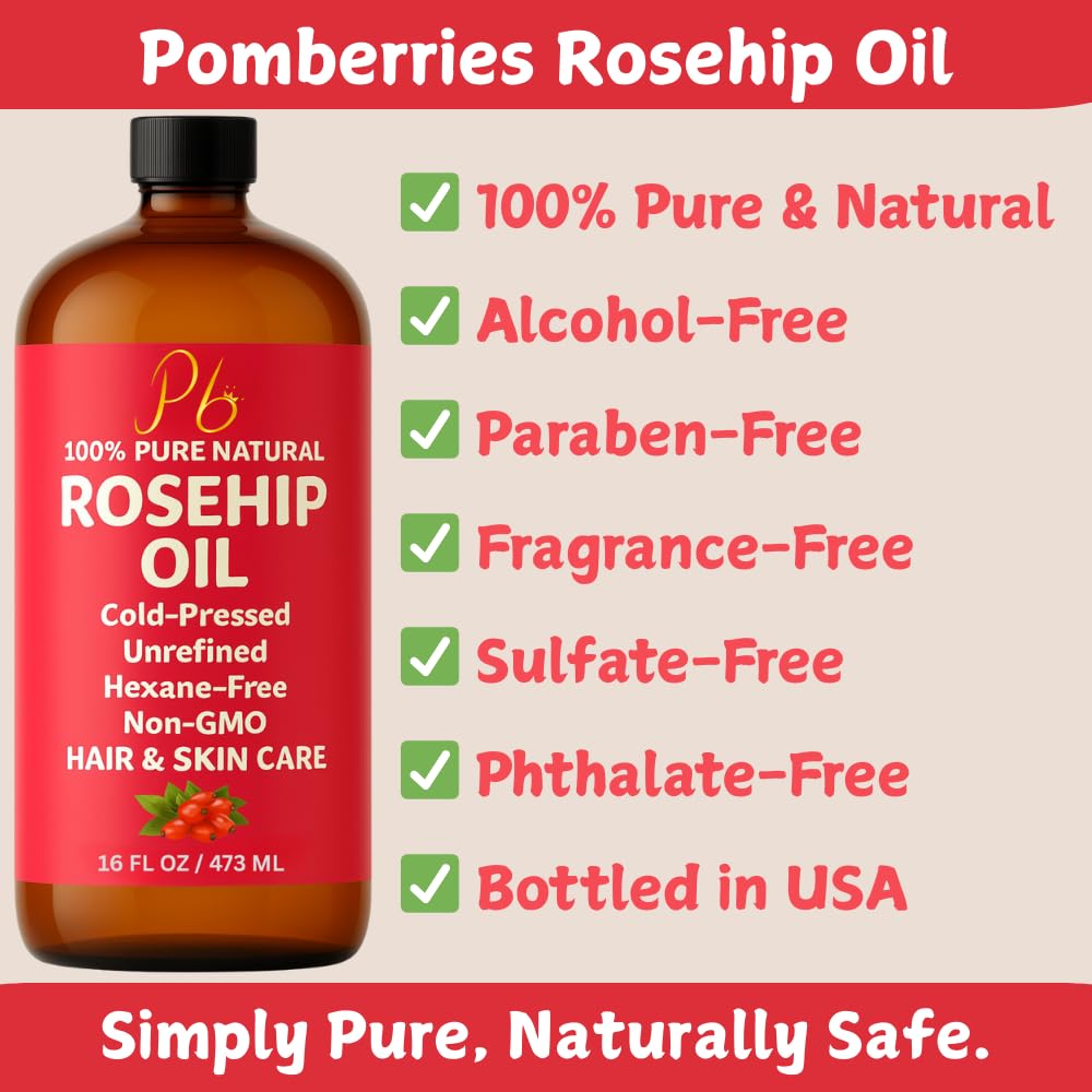 Pomberries Rosehip Seed Oil on fingertips shows fast absorption and non-greasy finish.