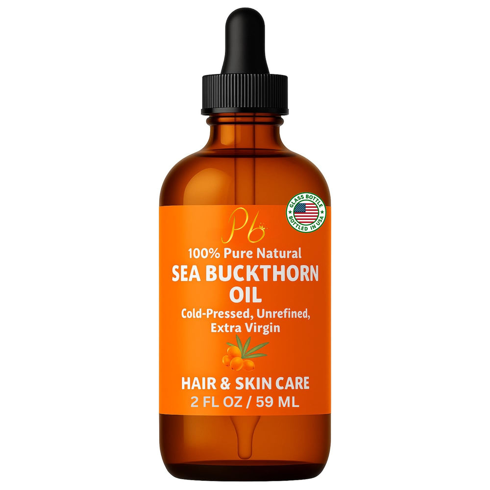 Pomberries Sea Buckthorn Oil bottle with dropper for daily skin care benefits