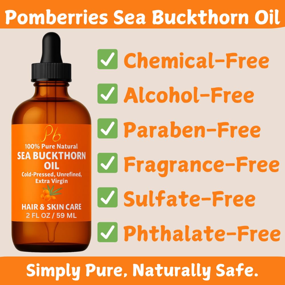 Pomberries Sea Buckthorn Oil seeds and fruit visual highlighting natural sourcing