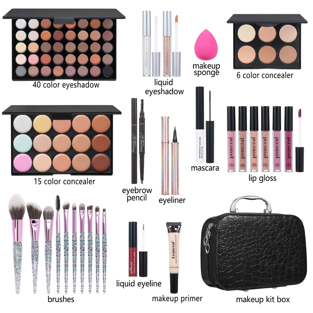 Pomcral 40-color eyeshadow palette close-up with rich, blendable pigments.