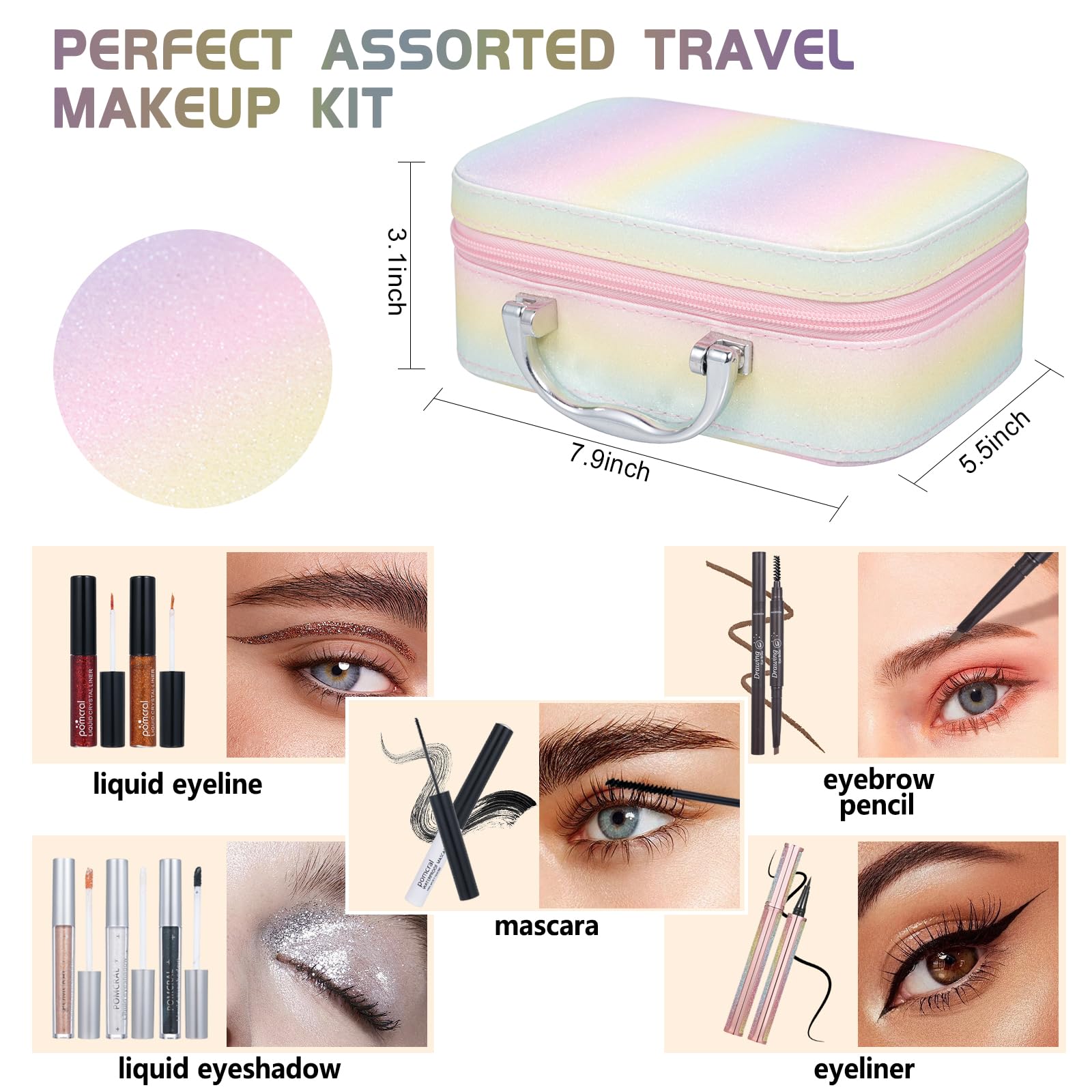 Pomcral All In On Makeup Kit eyebrow pencil defines arches with natural-looking finish.