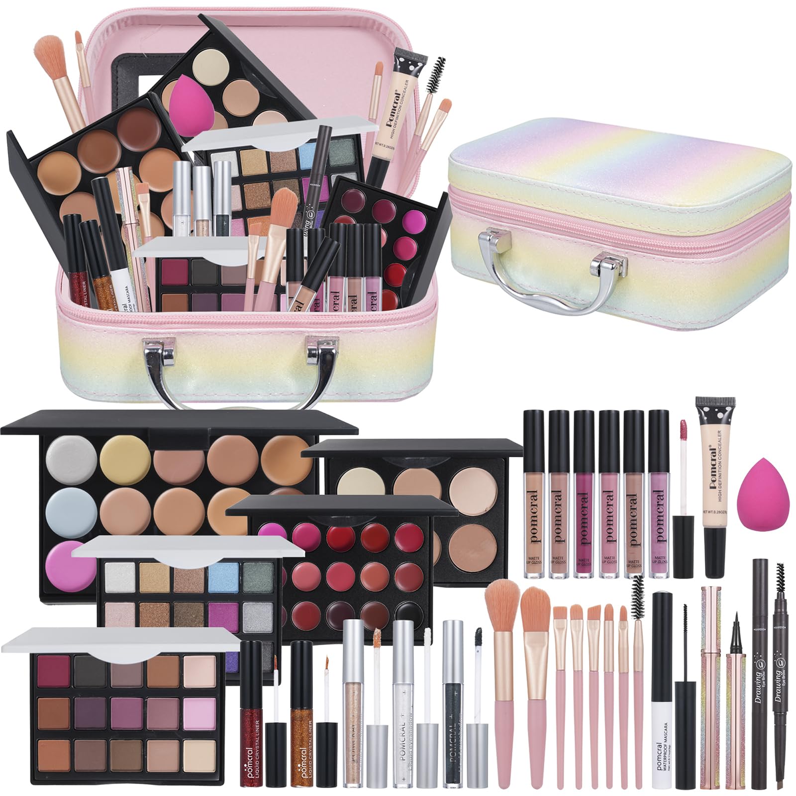 Pomcral All In On Makeup Kit eyeshadow palette offers rich color payoff for versatile looks.
