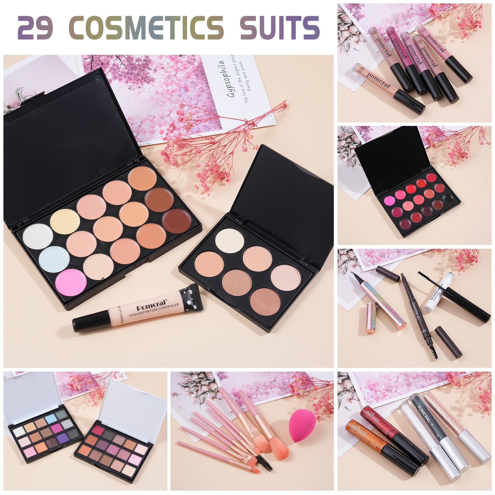Pomcral All In On Makeup Kit makeup brushes offer soft bristles for smooth blending.