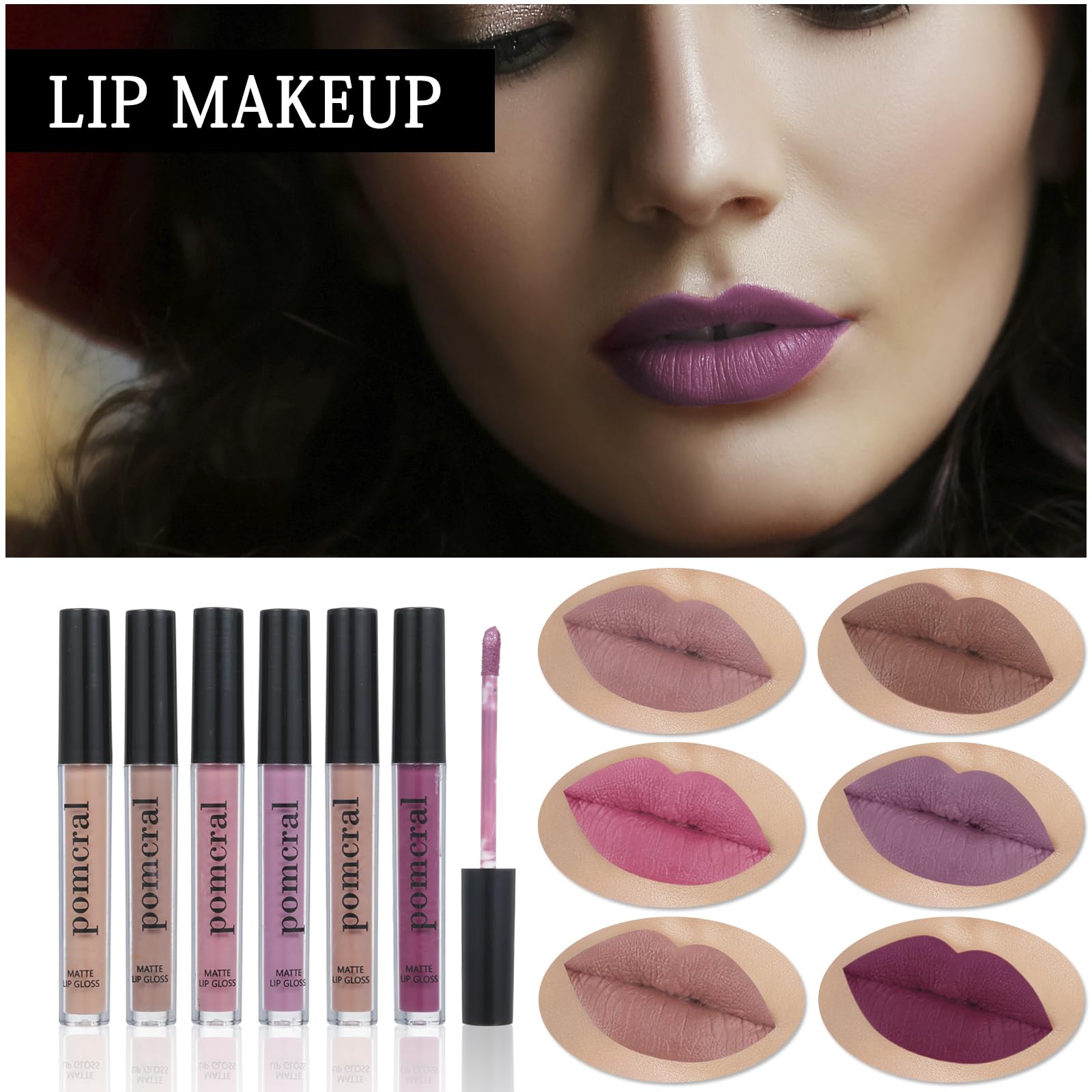 Pomcral lip gloss set for lasting color and shine.