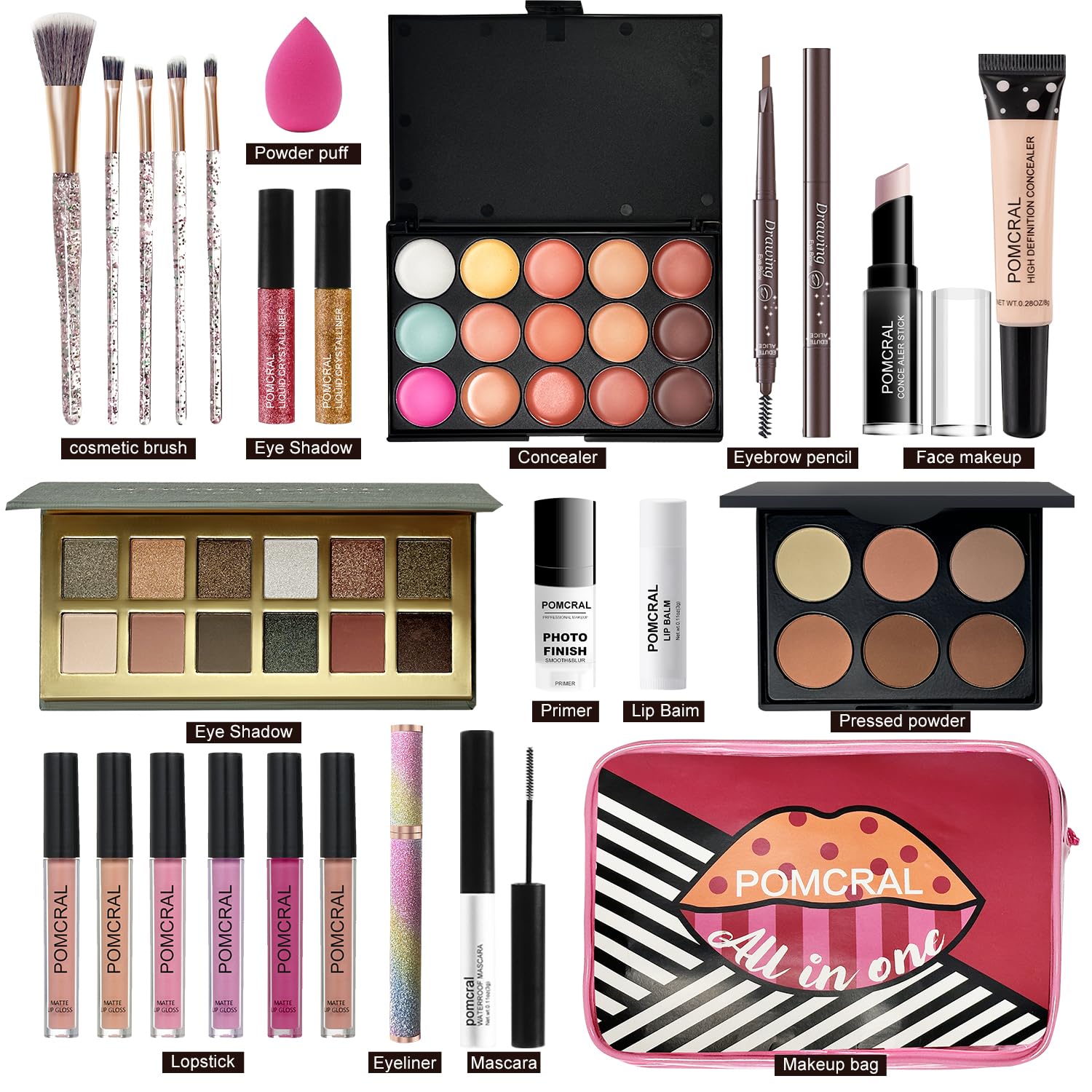 Pomcral lipgloss set delivering glossy color and smooth finish for casual or glam.