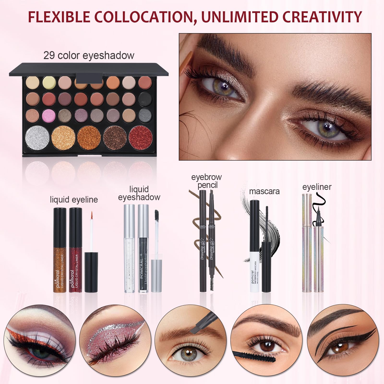 Pomcral liquid glitter eyeliner adds sparkle with smooth precision.