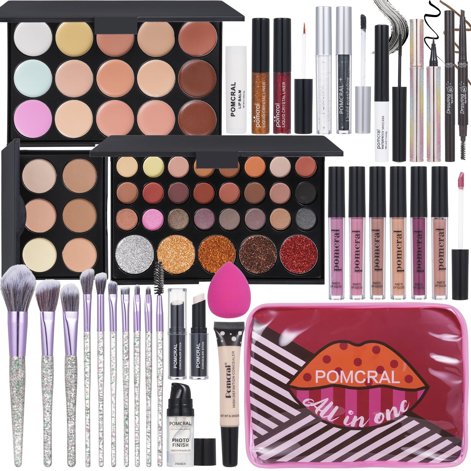 Pomcral matte metallic eyeshadow palette for versatile day-to-night looks.