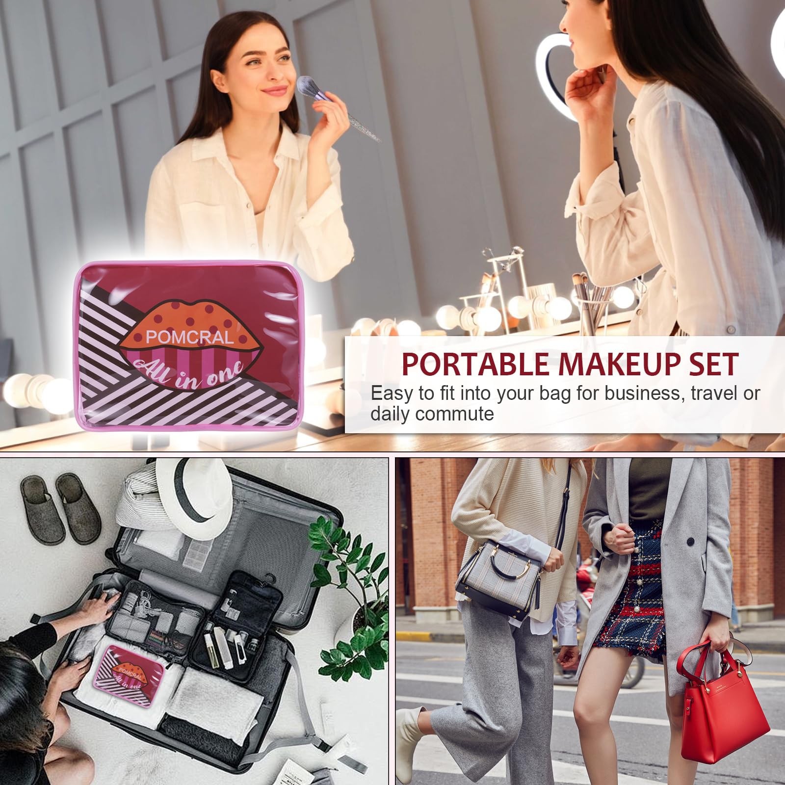 Pomcral travel bag keeps makeup tools organized on the go.