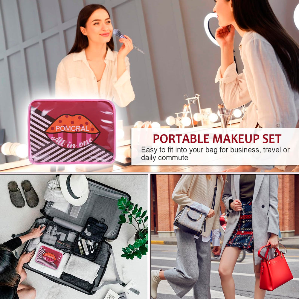 Pomcral travel bag keeps makeup tools organized on the go.