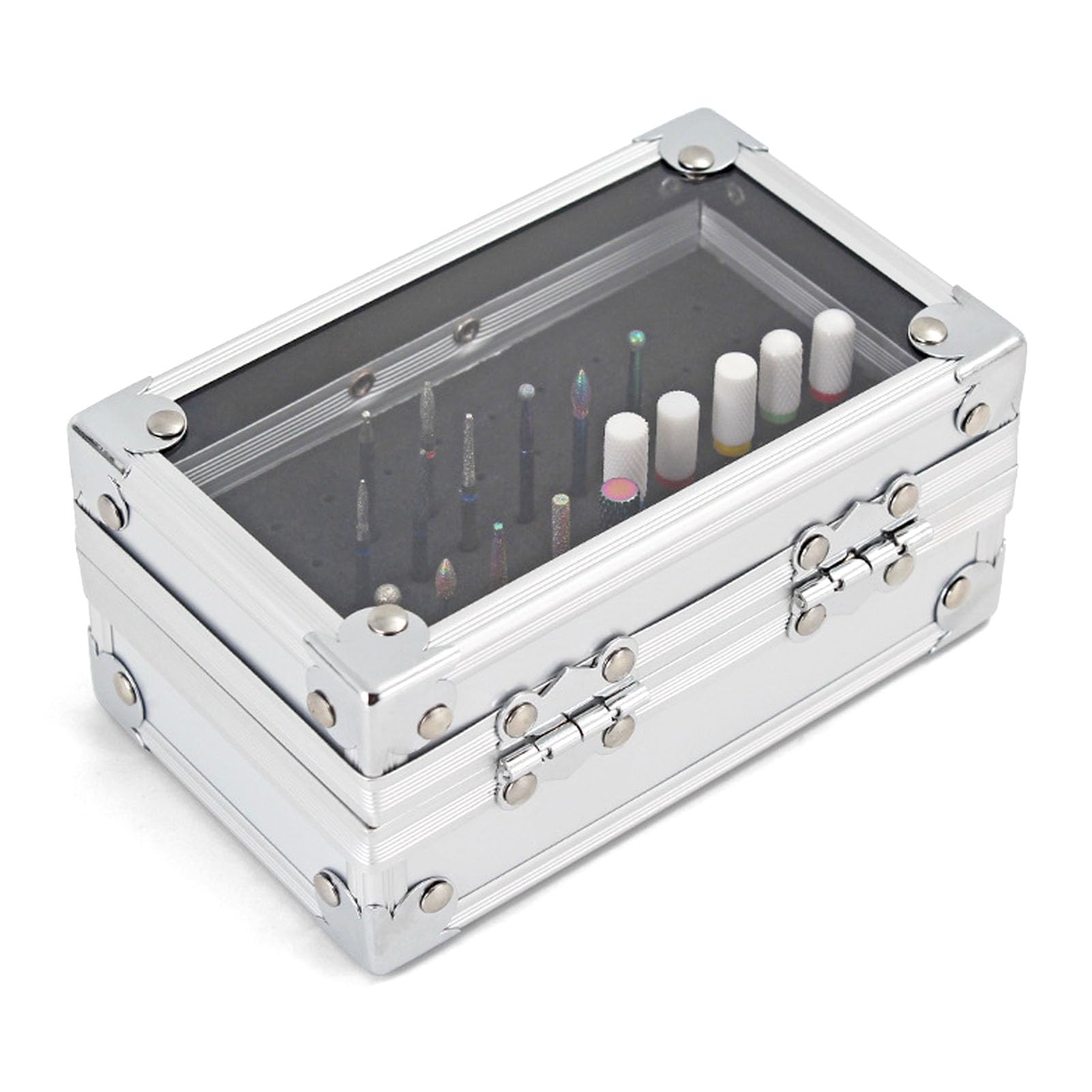 Pomya nail drill bit holder storage box riveted design withstands frequent handling.