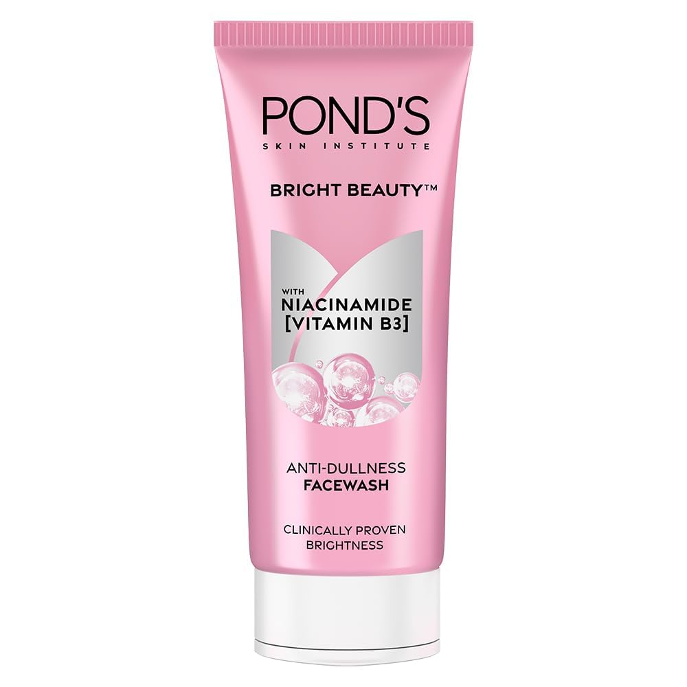 Pond's Bright Beauty Face Wash bottle pour shows a lightweight cleansing experience