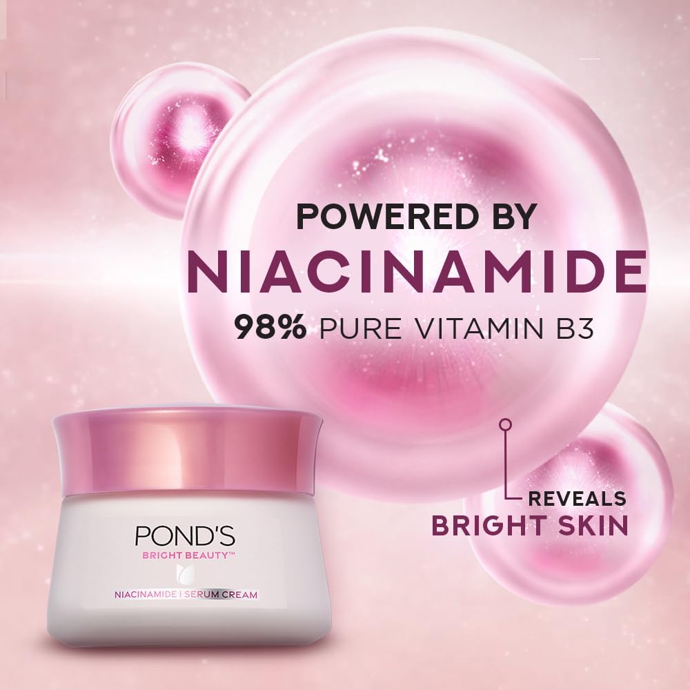 POND'S Bright Beauty Light Cream jar close-up with gel texture that absorbs quickly.
