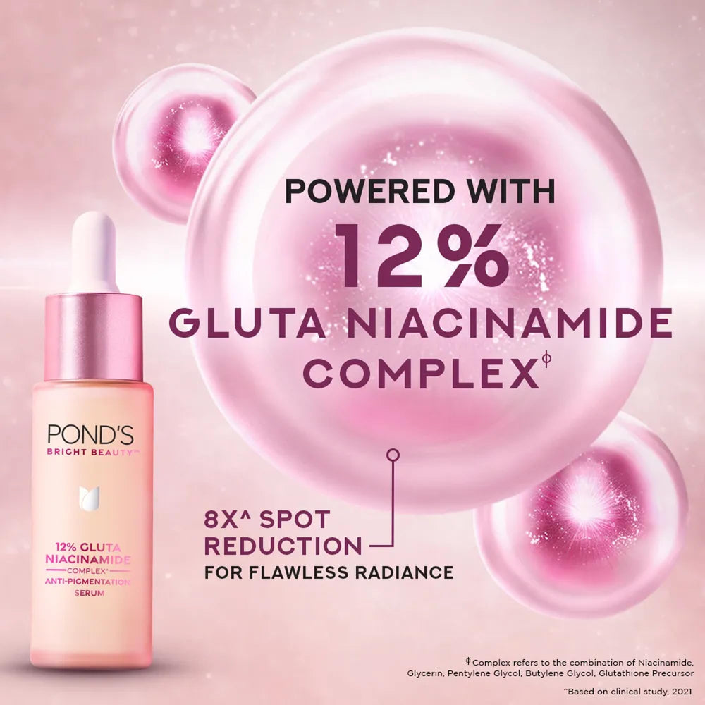 POND'S Bright Beauty Serum application on cheek shows easy absorption into skin.
