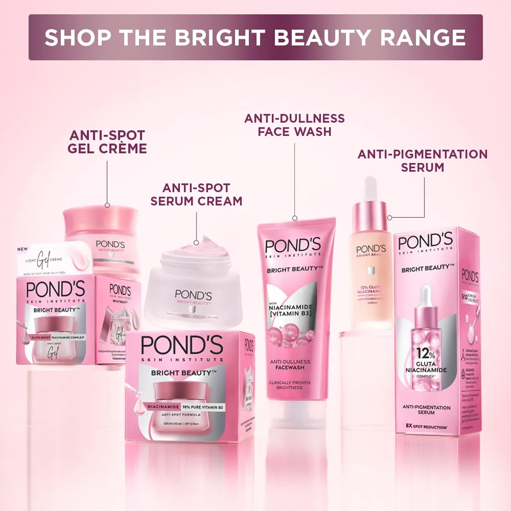 POND'S Bright Beauty Serum glow on face suggests radiant appearance.