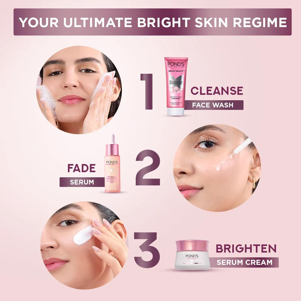 POND'S Bright Beauty Serum holding drops on finger demonstrates quick precise application.