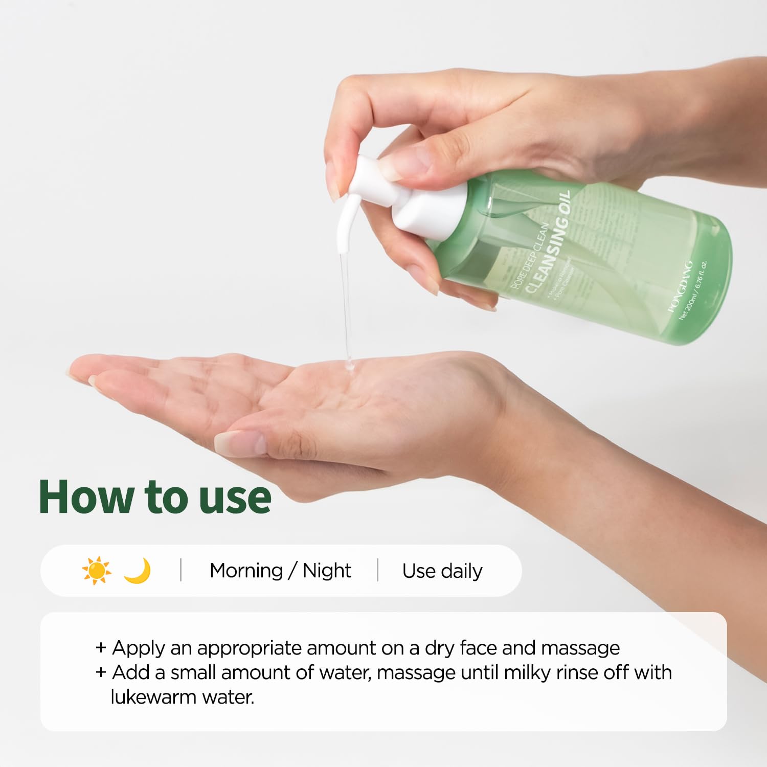 PONGDANG Pore Deep Clean Oil in hand ready for facial massage
