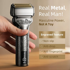 PongTHUMB electric razor pop-up trimmer for precise beard detailing.