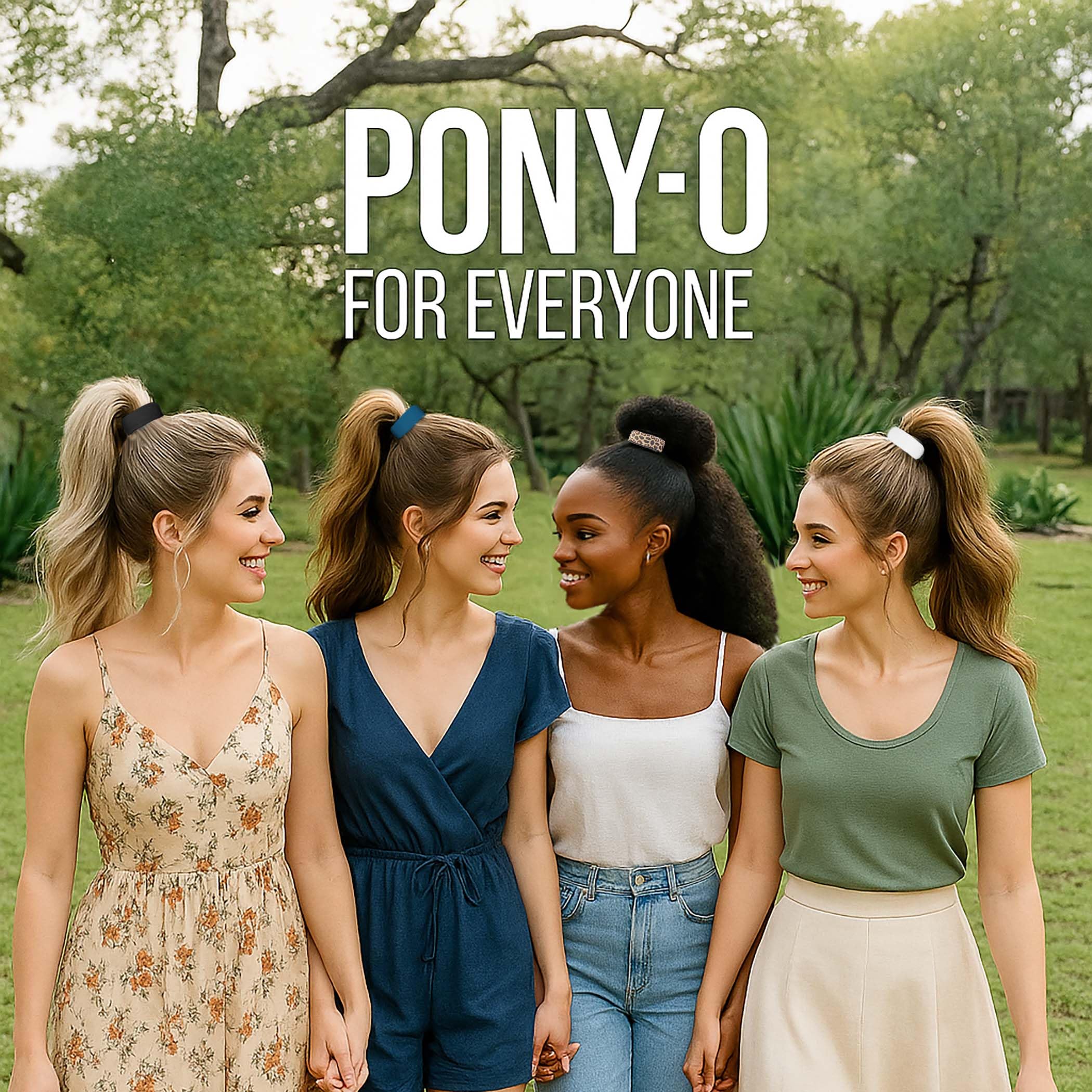 PONY-O bendable hair tie complements brown and teal styles for everyday use.