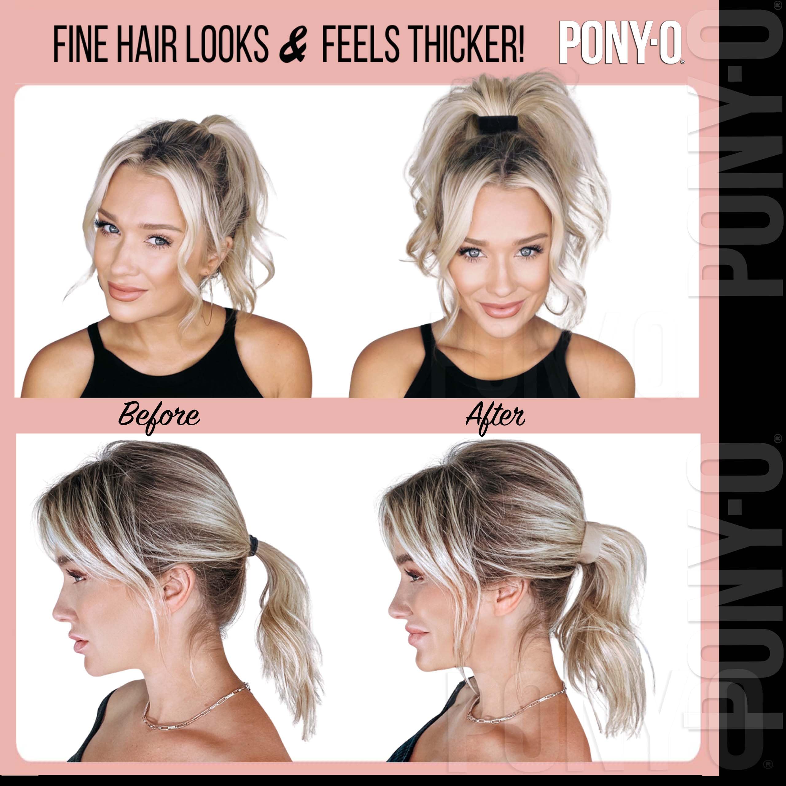 PONY-O bendable hair tie in-use with ponytail for all-day secure hold