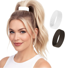 PONY-O bendable hair tie demonstrating secure hold for a voluminous ponytail.