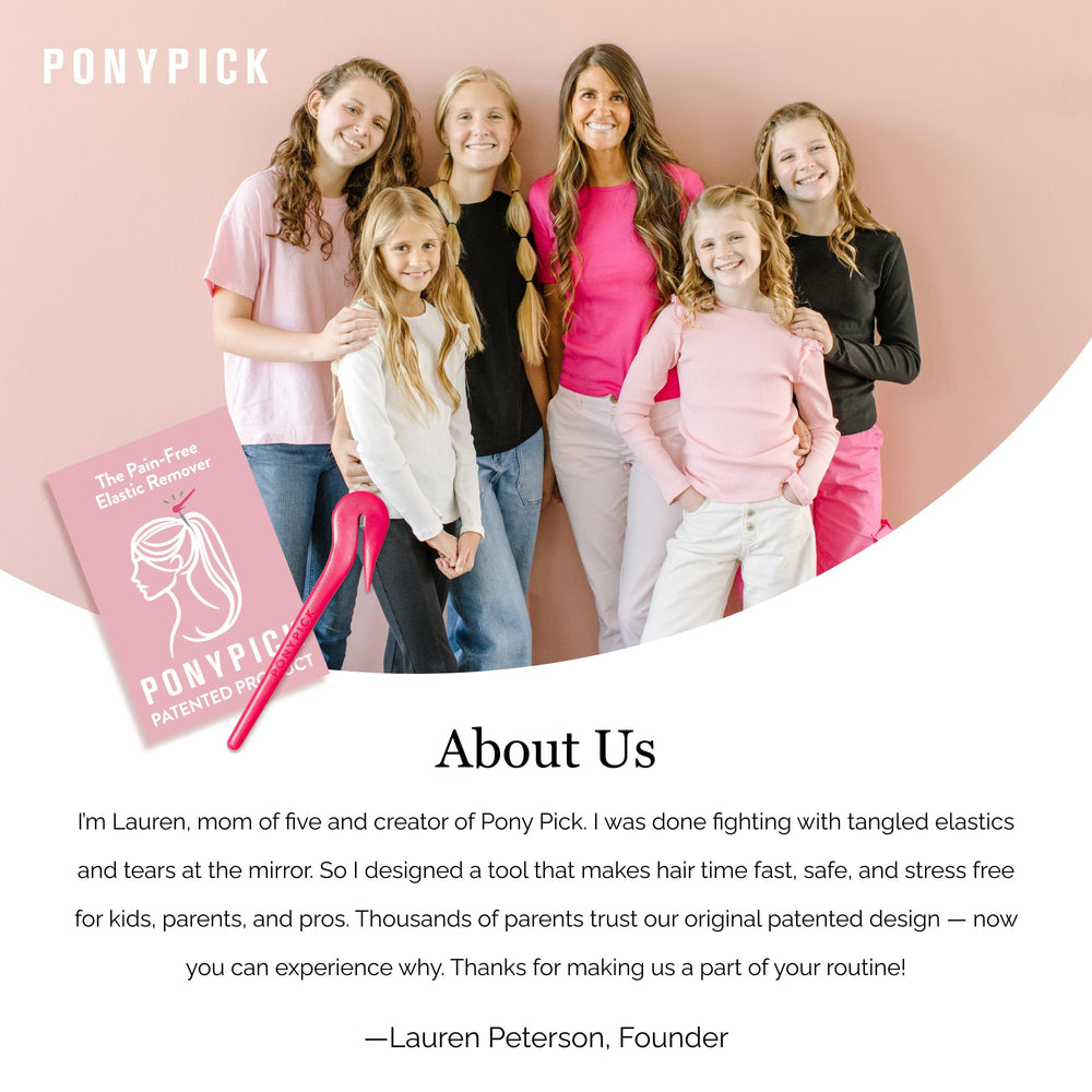 Pony Pick kid-friendly hair tool reduces tugging and tension.