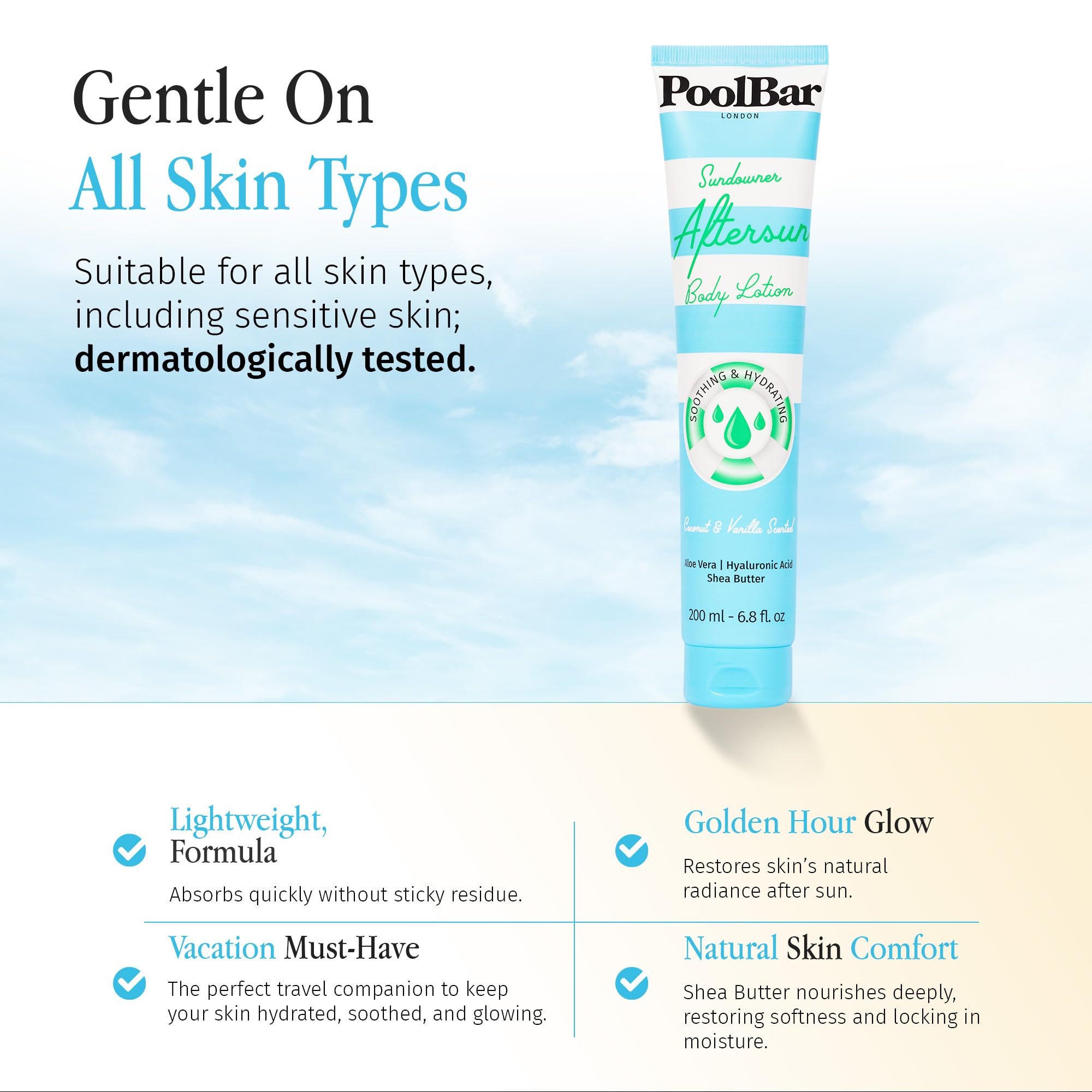PoolBar Sundowner after-sun application on body for refreshed skin