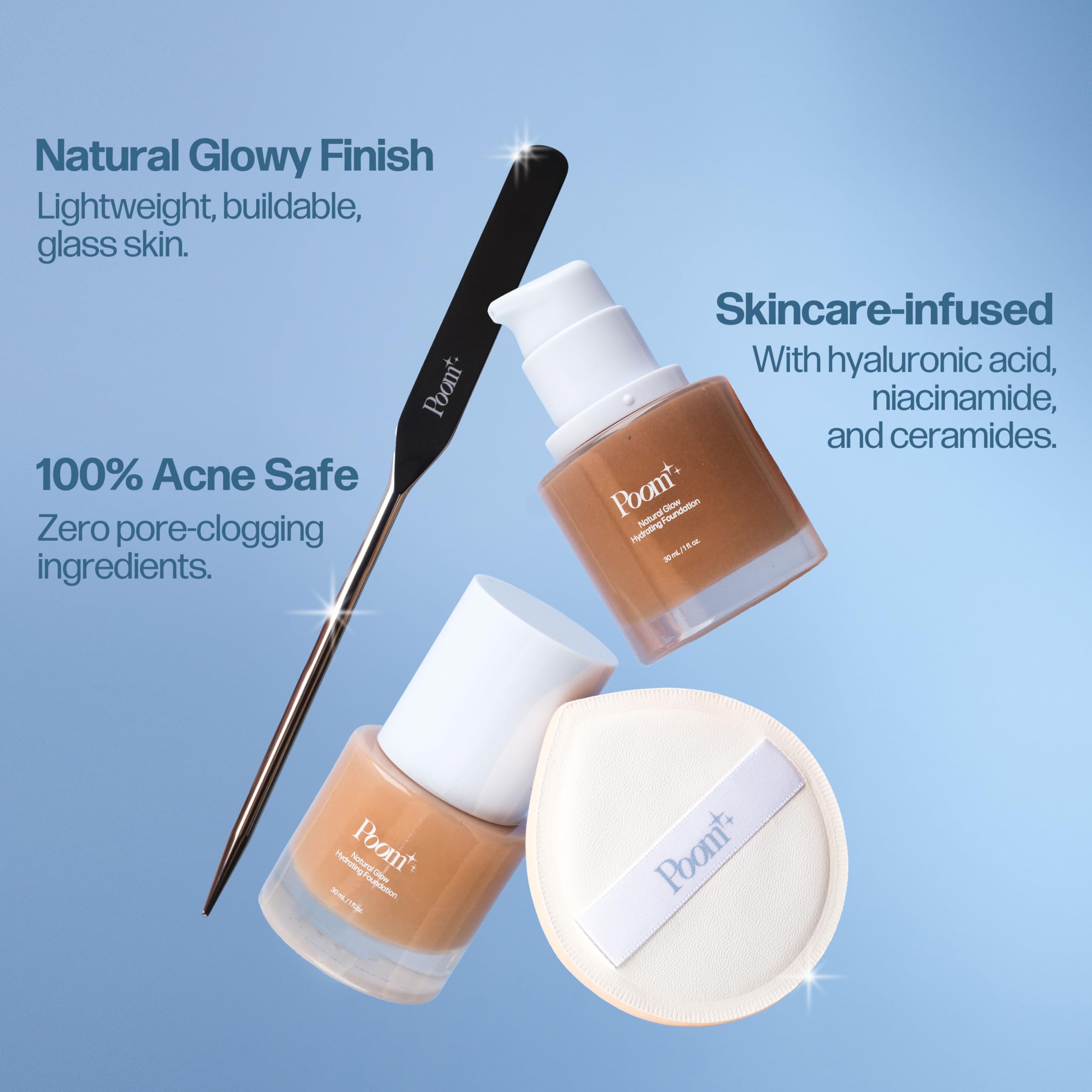 Poom application blend shows even coverage without caking