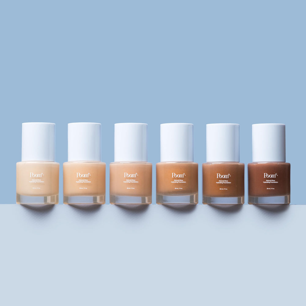Poom foundation ceramides-hyaluronic-niacinamide close-up highlights hydration and softness
