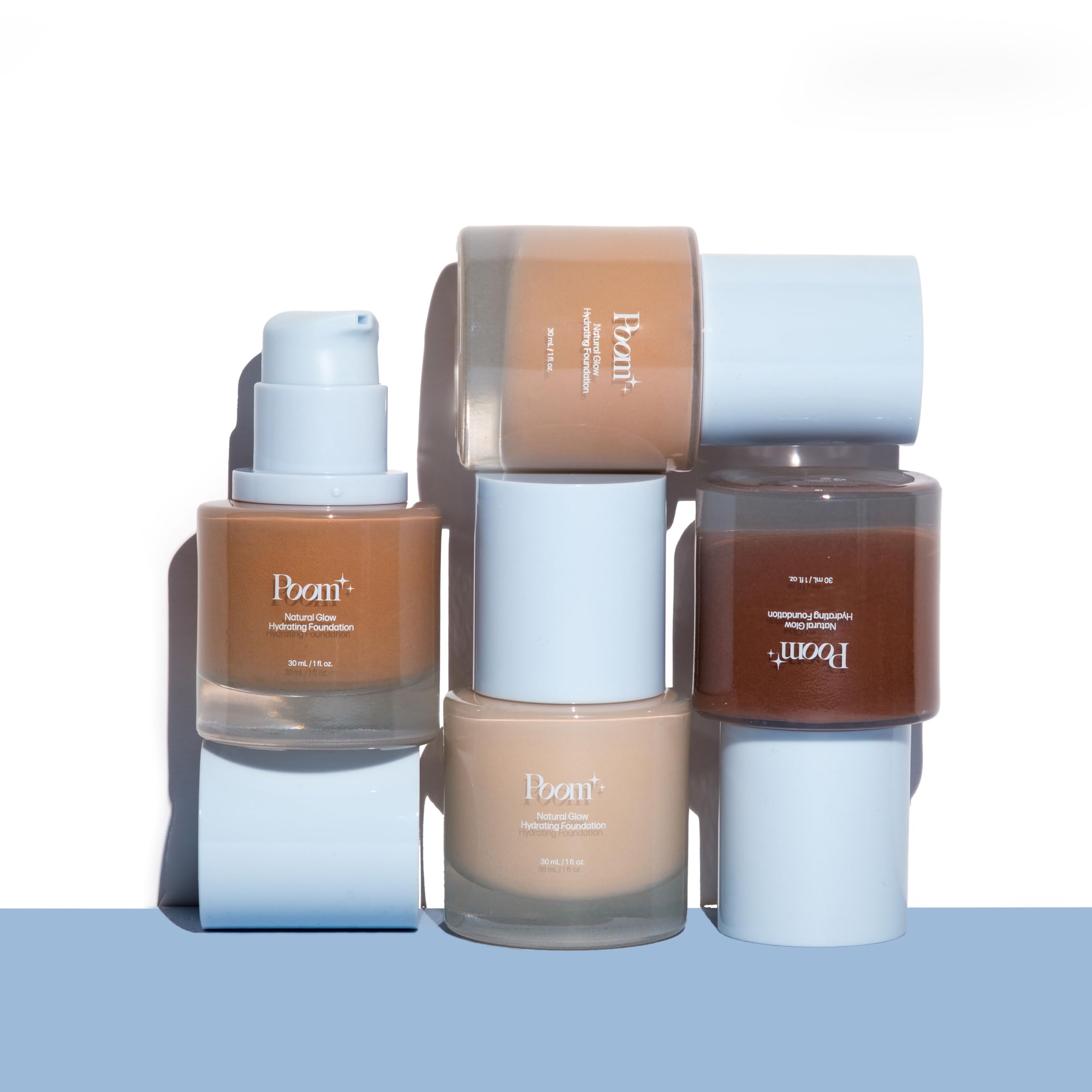 Poom finish on cheek demonstrates natural glow and buildable coverage