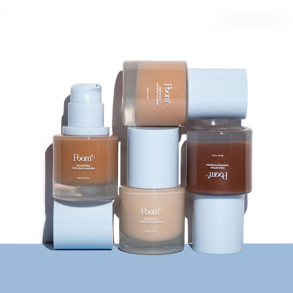 Poom finish on cheek demonstrates natural glow and buildable coverage