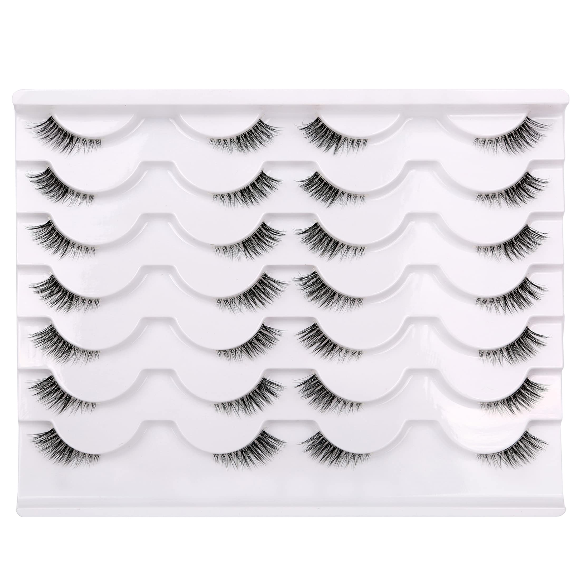 Pooplunch half eyelashes with clear band for natural cat-eye definition.