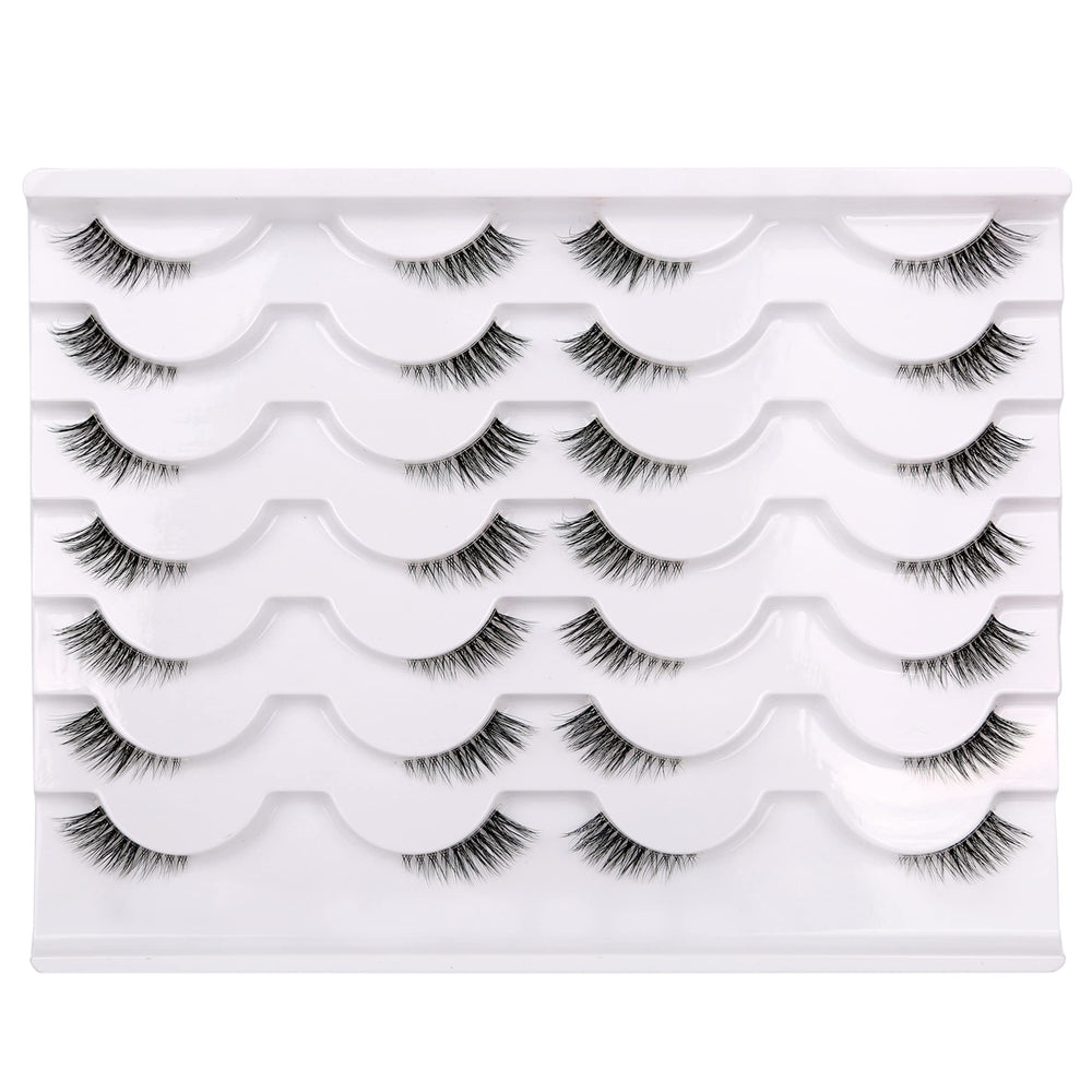 Pooplunch half eyelashes with clear band for natural cat-eye definition.