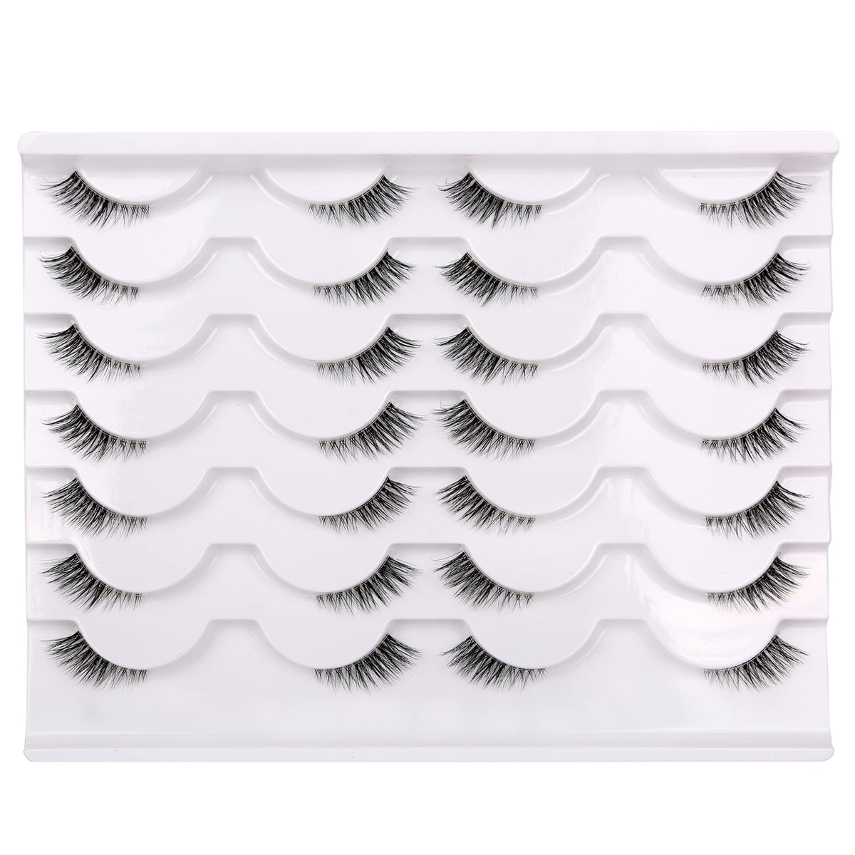 Pooplunch half eyelashes with clear band for natural cat-eye definition.
