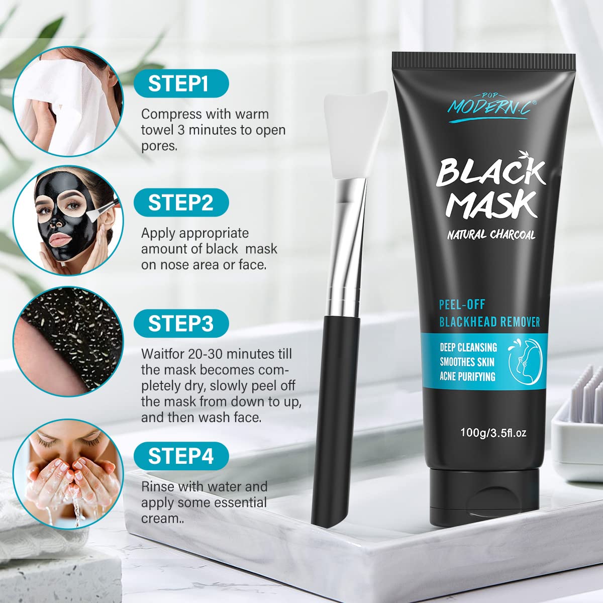 POP MODERN.C blackhead removal tools with silicone brush aid